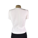 Tahari Womens White Polyester Short Sleeve Gold Button Detail Blouse Size 4