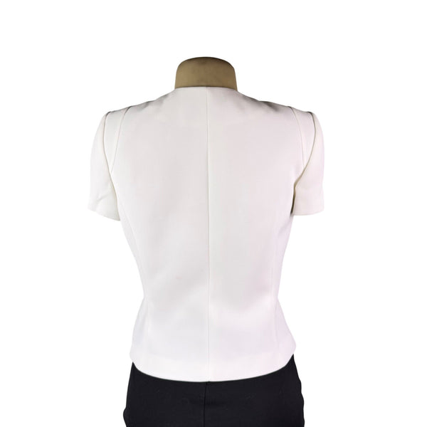 Tahari Womens White Polyester Short Sleeve Gold Button Detail Blouse Size 4