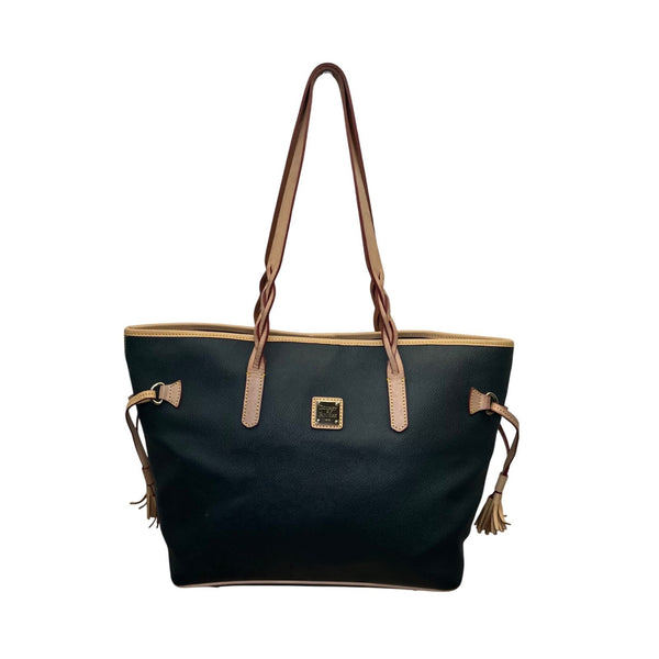 Dooney & Bourke Womens Black Leather With Tassels Spacious Shoulder Bag