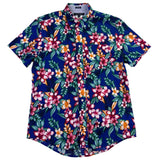 Tommy Hilfiger Mens Blue Linen & Cotton Hawaiian Floral Button-Up Shirt Size M