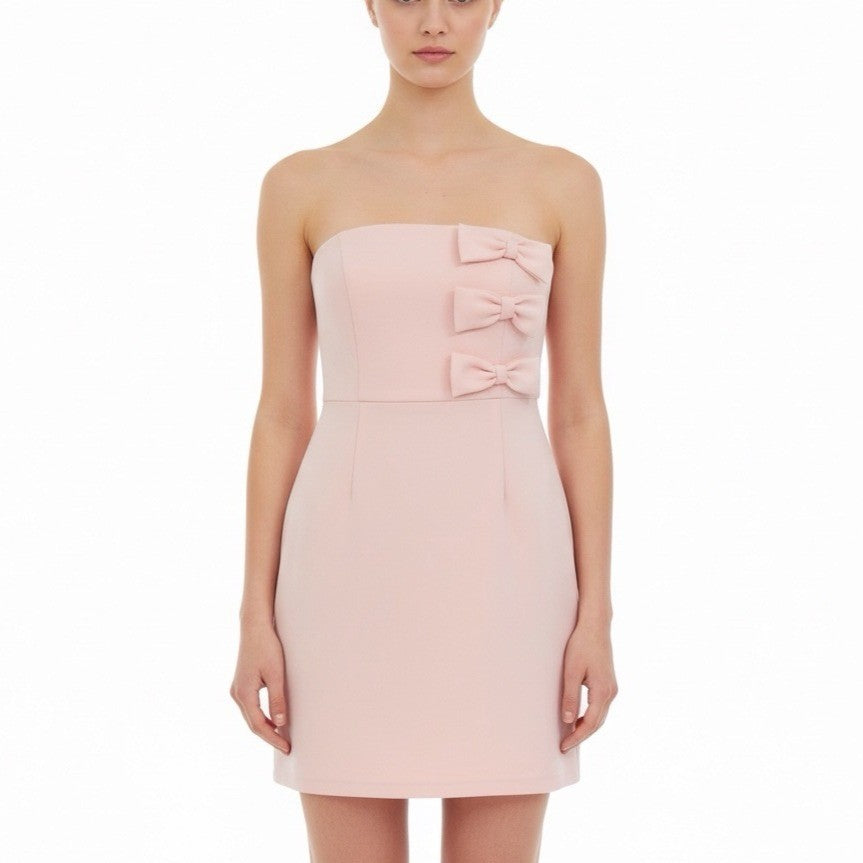 Aqua Womens Pink Polyester Strapless Mini Dress With Bow Accents Size S