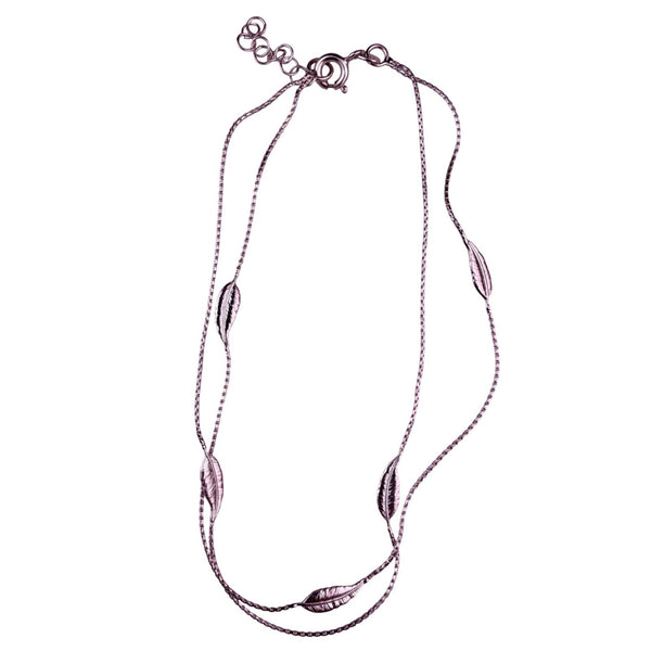 Sterling Silver 925 Womens Double Strand Anklet Leaf Charms Adjustable