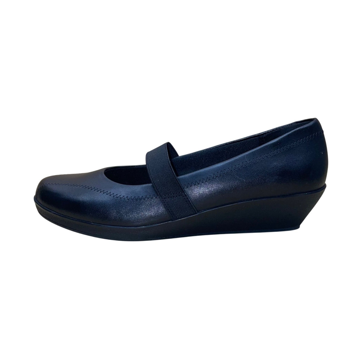 Bass Women’s Black Leather & Elastic Strap Slip-On Mary Jane Wedge Shoes Size 7M