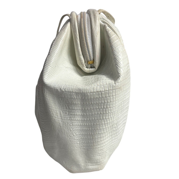Vintage Sharif Women's White Crock Skin Leather Crossbody Bag Sz S