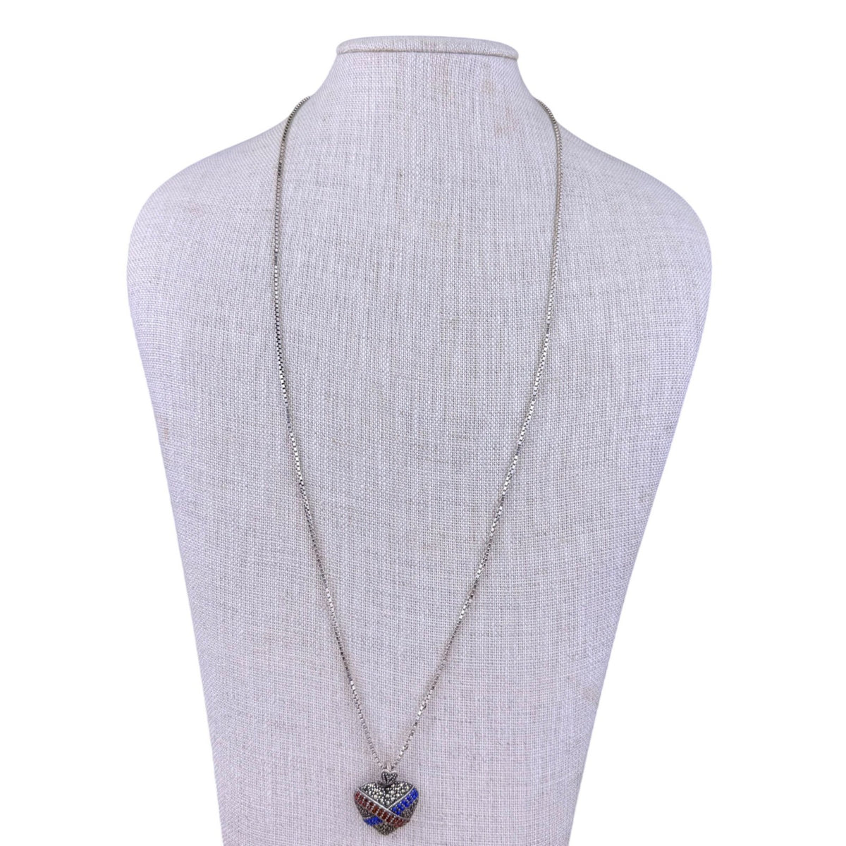 Sterling Silver Womens Multicolor Gemstone Heart Pendant With Chain 