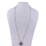 Sterling Silver Womens Multicolor Gemstone Heart Pendant With Chain 