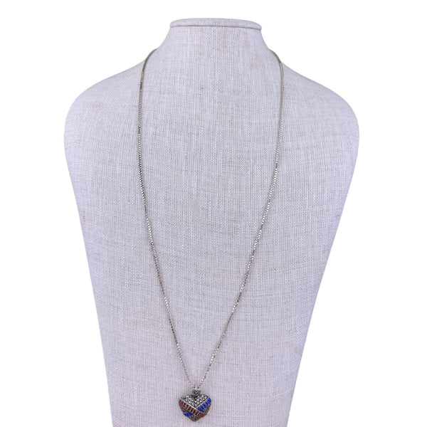 Sterling Silver Womens Multicolor Gemstone Heart Pendant With Chain 