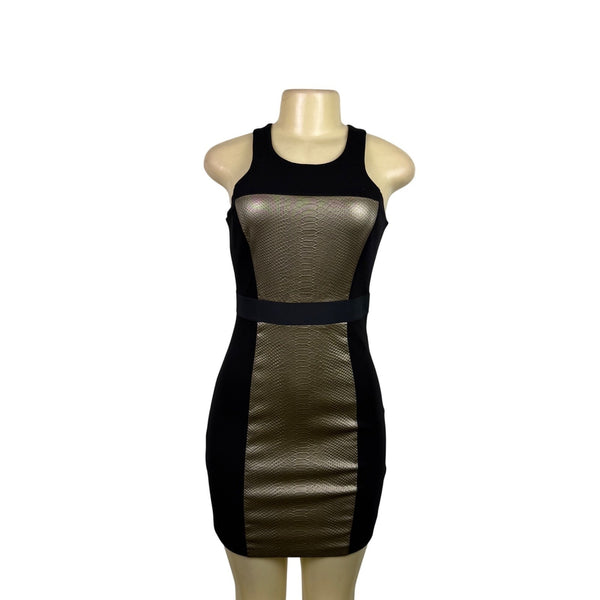 Bailey 44 Womens Black & Gold Faux Snakeskin Bodycon Sleeveless Mini Dress Size