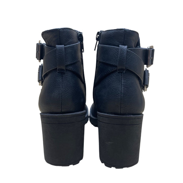 Dirty Laundry Women’s Black Leather Buckle Chunky Heel Ankle Booties Size 7M
