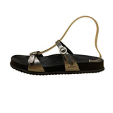 Mephisto Women’s Metallic Black With Rhinestone Buckles Strappped Sandals Sz 9