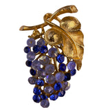 Art Signed Women Gold Tone Rhinestone Brooch Grape Cluster Cobalt & Lavender