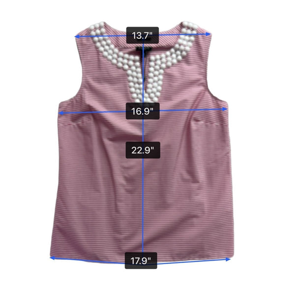 Talbots Womens Pink & White Striped Sleeveless Top With Beaded Neck Sz 4P - New