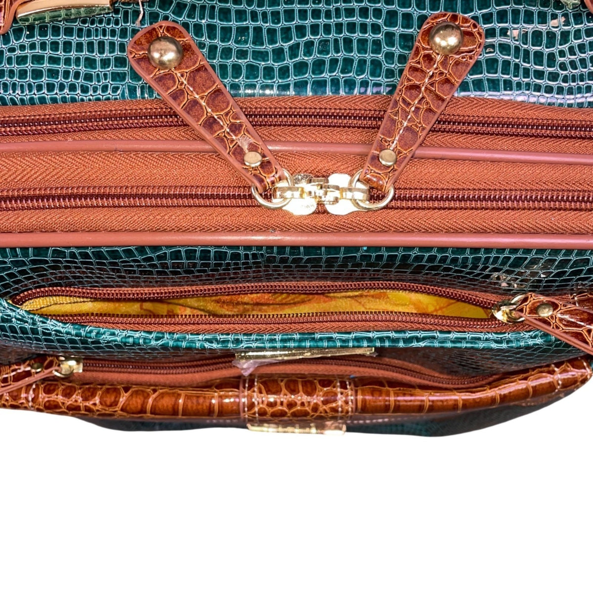 Samantha Brown Unisex Teal & Brown Faux Croc-Embossed Spinner Carry-On Luggage