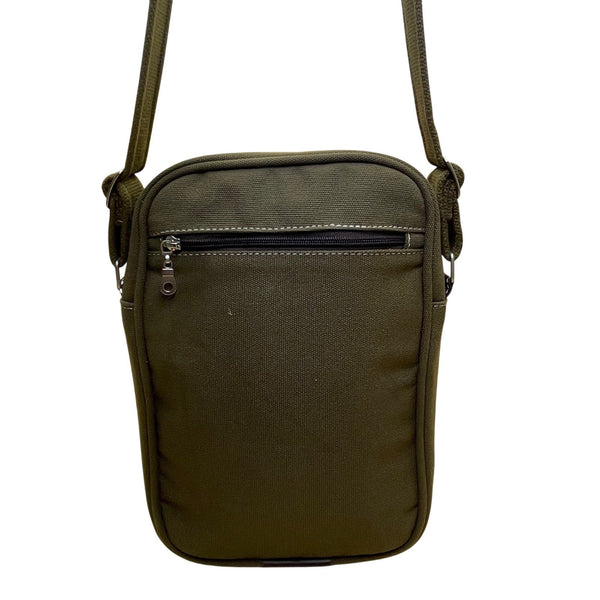S Beyond Unisex Olive Canvas Adjustable Strap Leather Accents Crossbody Bag