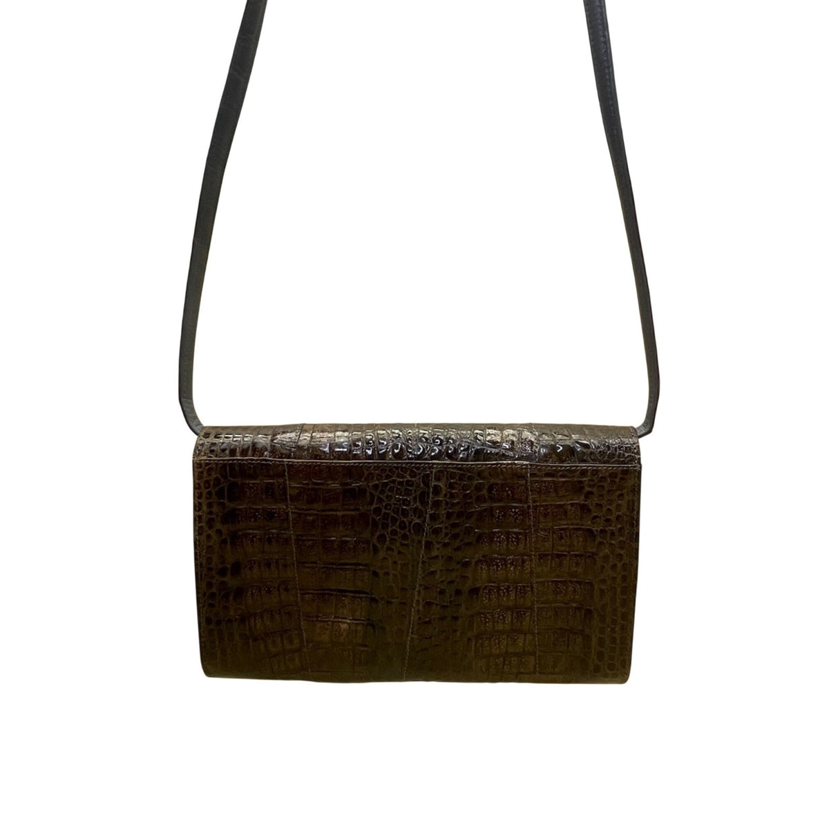 El Corte Inglés Women’s Dark Brown Faux Leather Crocodile-Embossed Shoulder Bag