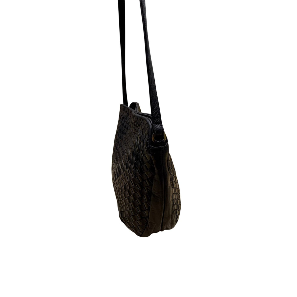 Jay Herbert Women’s Black Leather Woven Vintage Style Knotted Strap Shoulder Bag
