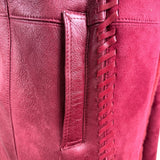 Oscar De La Renta Womens Red Shearling & Leather Long Coat Button Detail Size 8