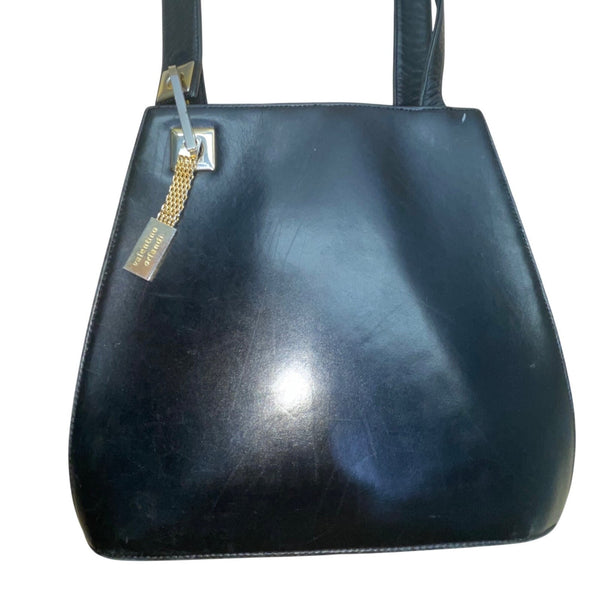 Valentino Orlandi Made In Italy Women’s Black Leather Gold Hardware Shoulder Bag