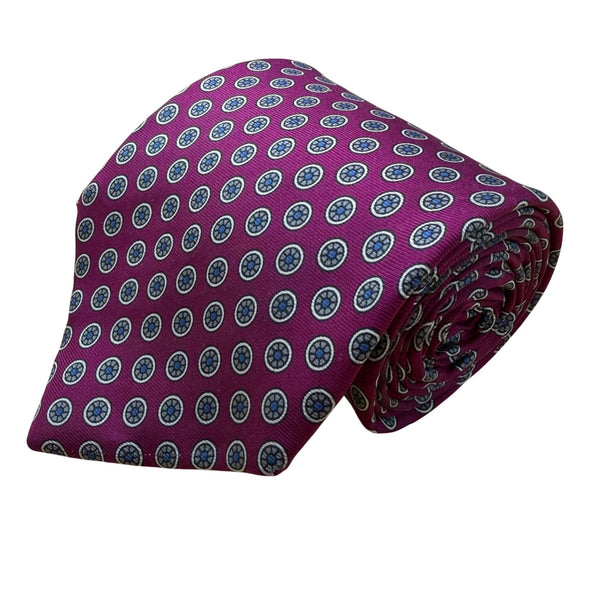 Austin Reed Mens Purple Italian Silk Necktie Geometric Pattern Made In USA 