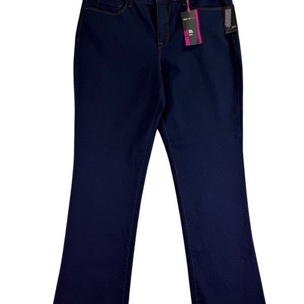 Style & Co Womens Dark Wash Denim Boot Leg Pants Stretch Fit Size 14