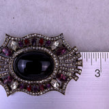 Vintage Women’s Gold Tone & Silver Tone Rhinestone Oval Brooch Adjustable