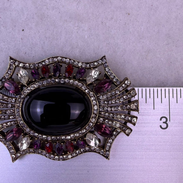 Vintage Women’s Gold Tone & Silver Tone Rhinestone Oval Brooch Adjustable