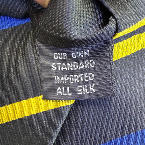 Ben Silver Mens Navy Silk Striped Tie Yellow & Blue All Occasion Imported Handma