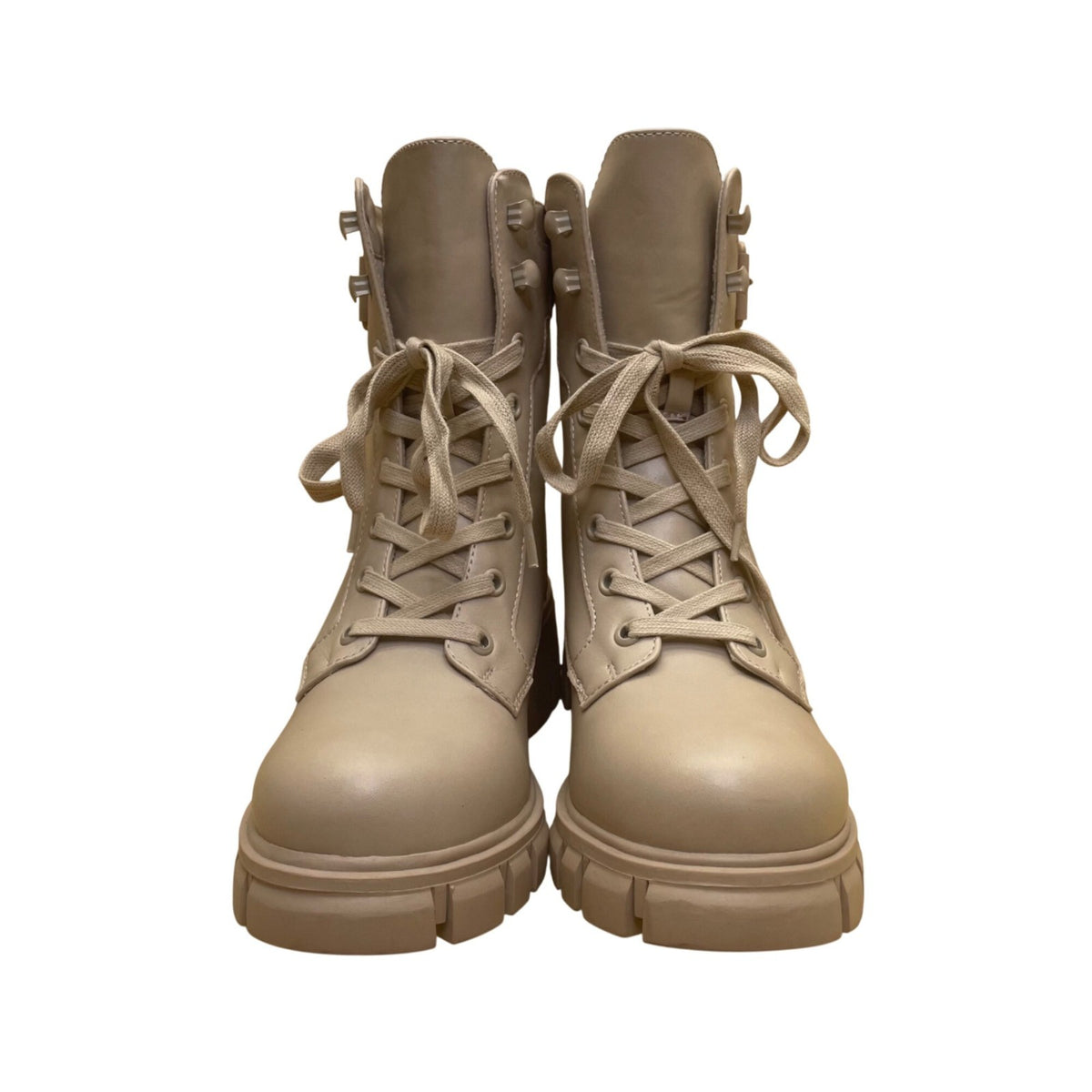 Mia Women’s Beige Side Zipper Chunky Lug Sole Mid-Calf Combat Boots Size 7.5M
