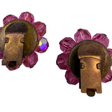 Vendome Womens Pink Crystal Rhinestone Clip-On Floral Earrings Gold Tone Vintage