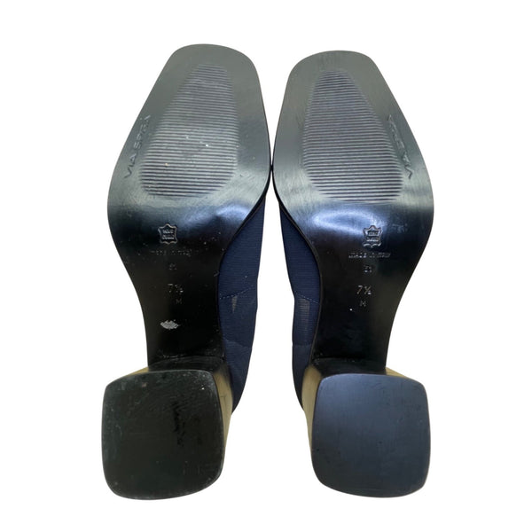 Via Spiga Women’s Navy Blue Elastic Round Toe Block Heel Pumps Size 7.5