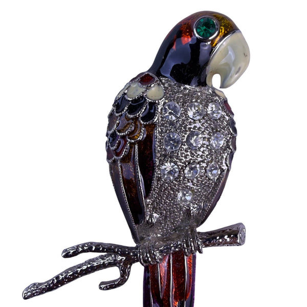 Vintage Silver Tone Rhinestone & Enamel Parrot Brooch Decorative Jewelry Piece