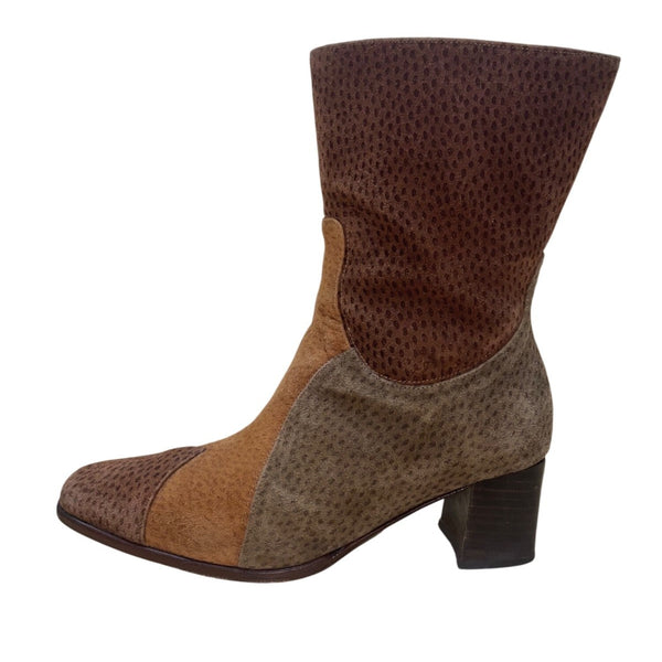 Chiarini Womens Brown & Tan Leather Mid-Calf Boots Block Heel Size 6