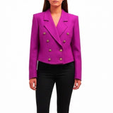 Vintage Guy Laroche Womens Magenta Wool Cropped Double-Breasted Blazer Size 40