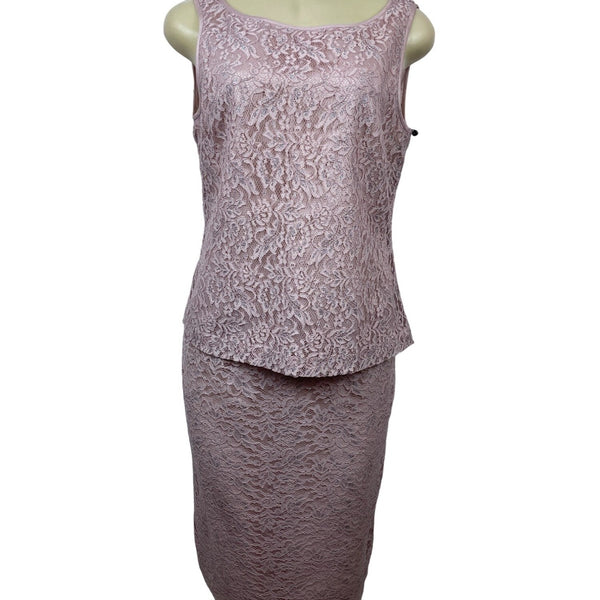 Tahari Arthur S. Levine Womens Lace Dress Suit Set Pink Size 10 Formal Elegant N