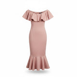 Fashion Nova Womens Pink Off Shoulder Ruffle Cocktail Mermaid Dress Size M