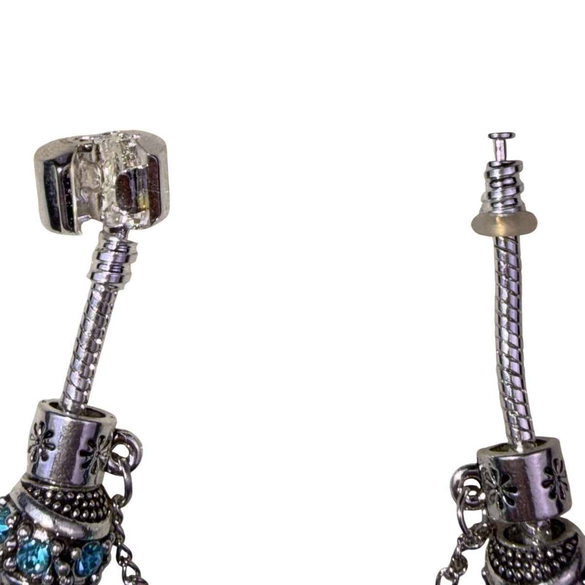 Blue Crystal & Silver Tone Charm Bracelet  Women’s Lightweight Glass Details