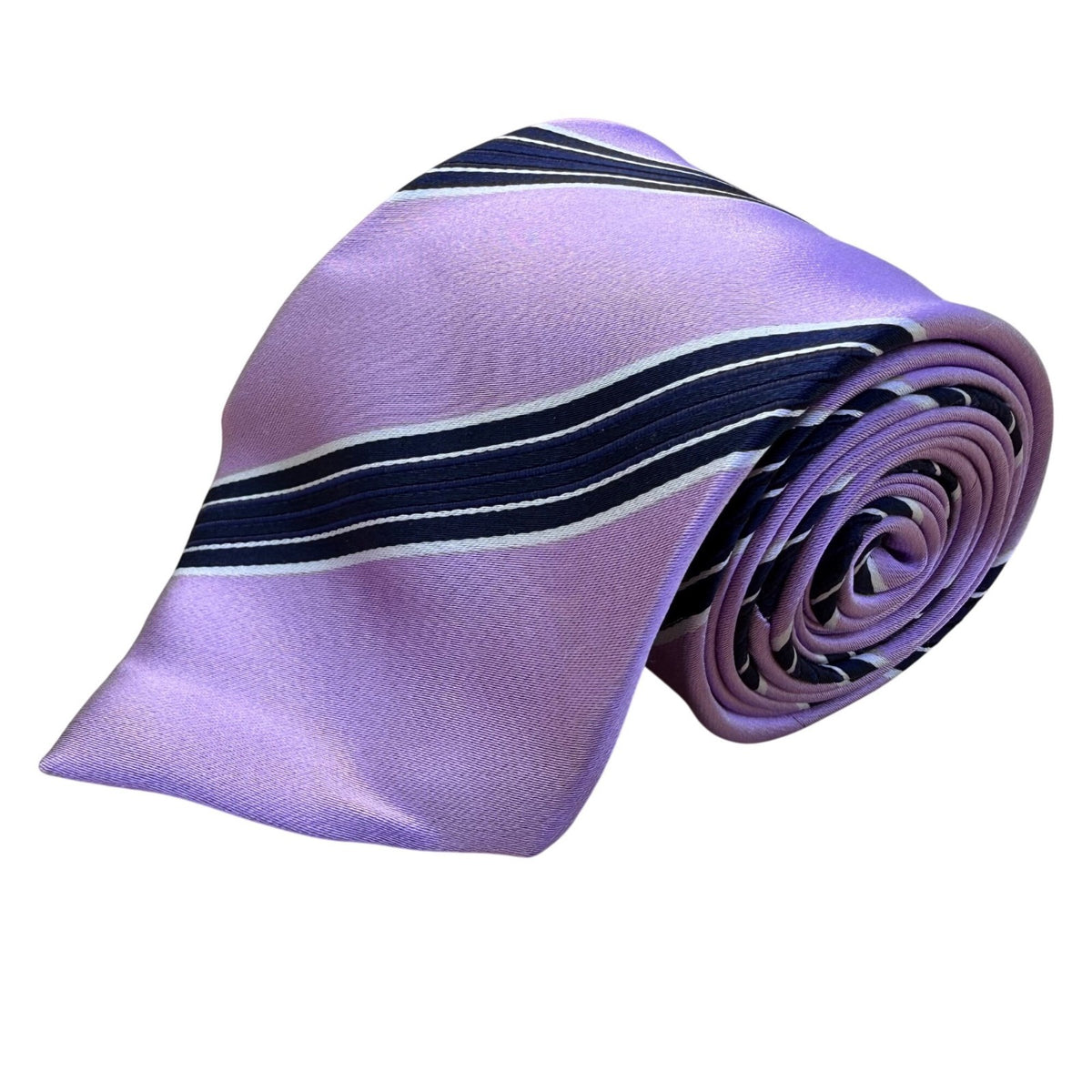 Ermenegildo Zegna Mens Purple Striped 100% Silk Tie Made In Italy Elegant Design