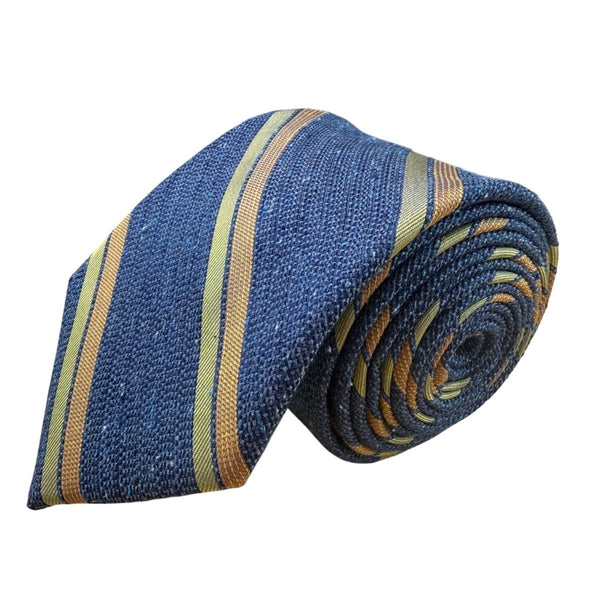 Tie Bar Mens Blue & Multi-Color Silk Linen Striped Tie Elegant Stain Resistant