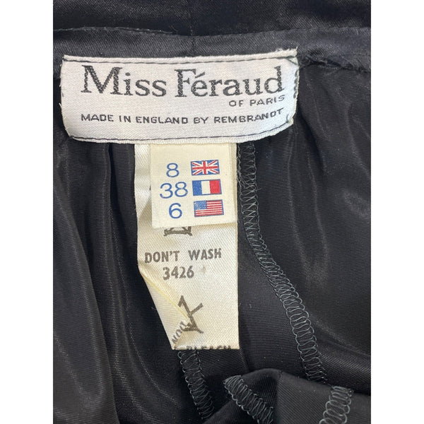 Vintage 80''s Miss Féraud Women's Black  With Embroidered Floral Art Long Skirt