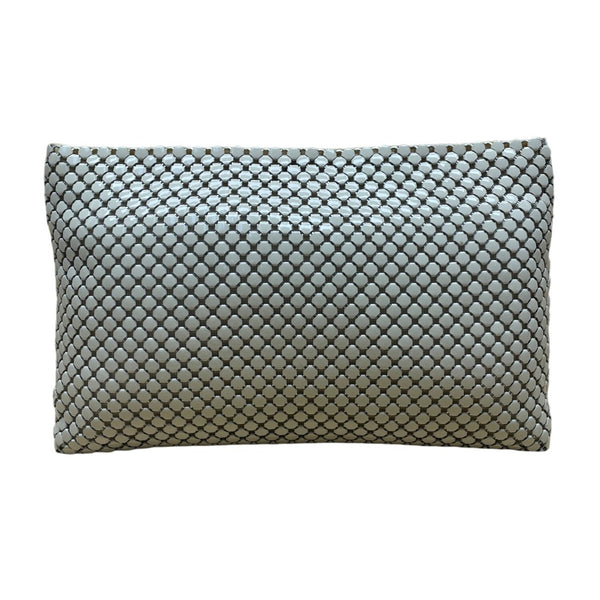 Whiting & Davis Women’s Beige Metal Mesh With Gold Heart Charm Accent Clutch Bag