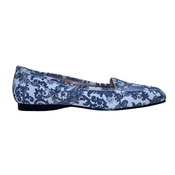 Bandolino Women’s Blue & White Leather Paisley Print Flat Loafers Size 8M