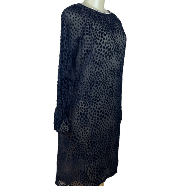 Vintage Mort Schrader Long Sleeve Black Polka Dot Dress With Rhinestone Neckline