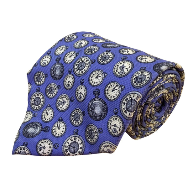 Banana Republic Mens Blue 100% Silk Pocket Watch Pattern Italian-Made Necktie
