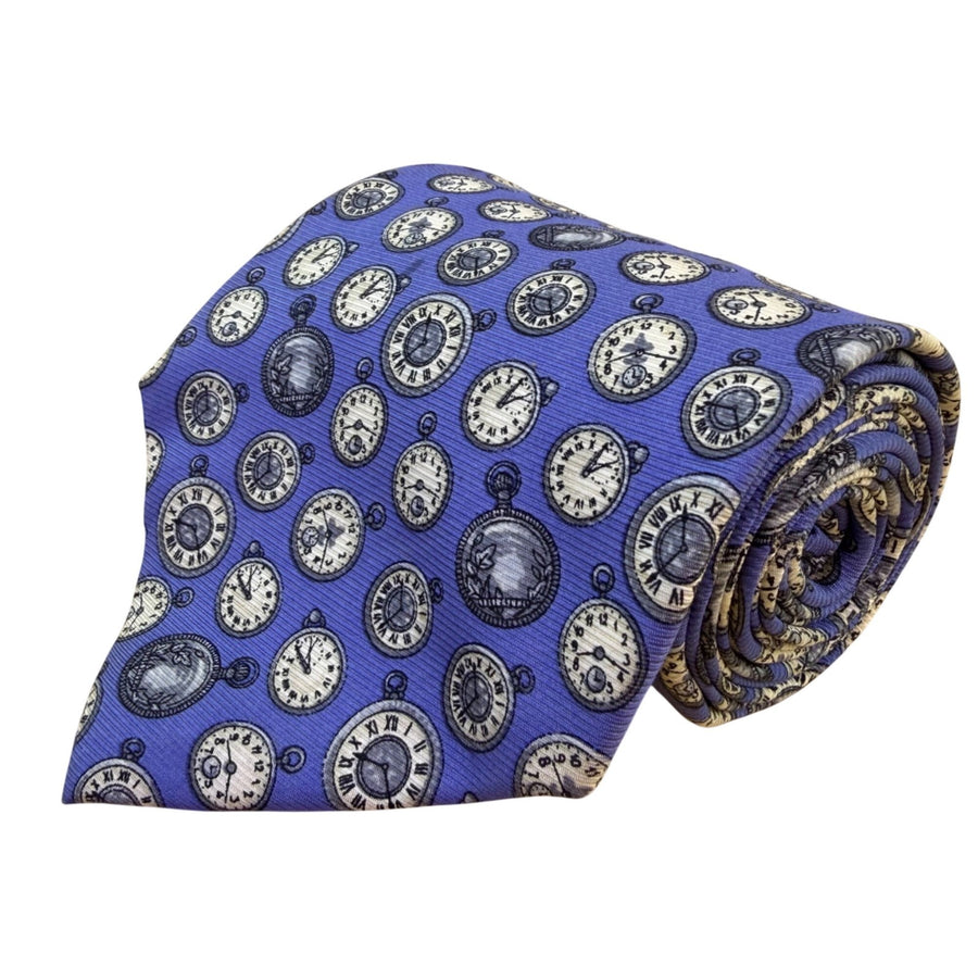 Banana Republic Mens Blue 100% Silk Pocket Watch Pattern Italian-Made Necktie