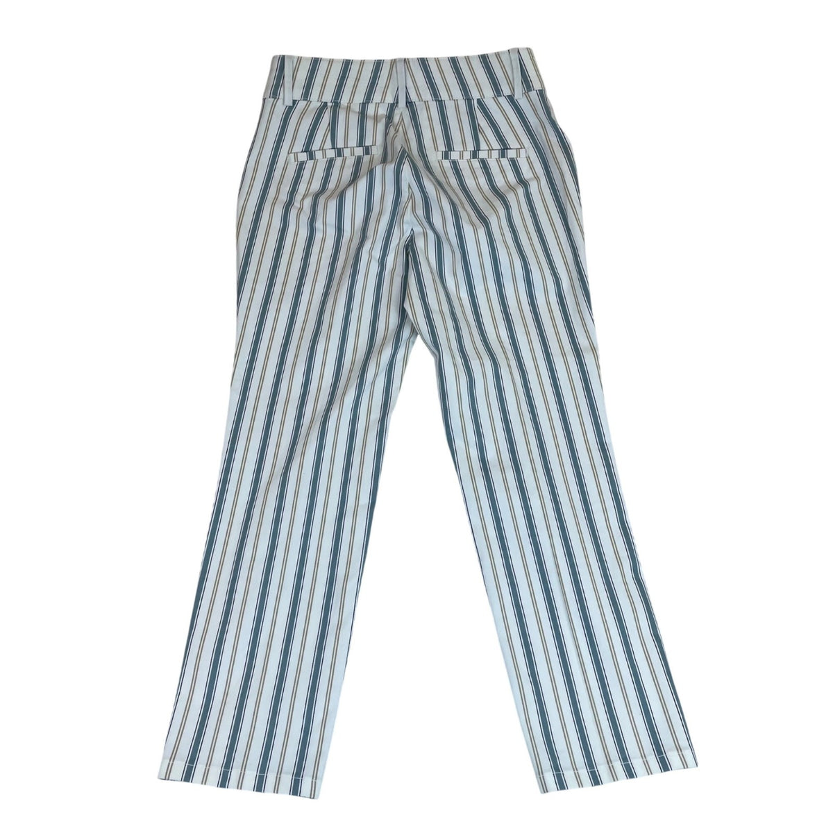 Loft Women's White Striped High Rise & Straight Fit The Kick Crop Jeans Sz 2