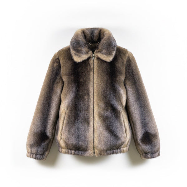 Ellen Tracy Womens Brown Faux Fur Jacket Full Zip Sz M