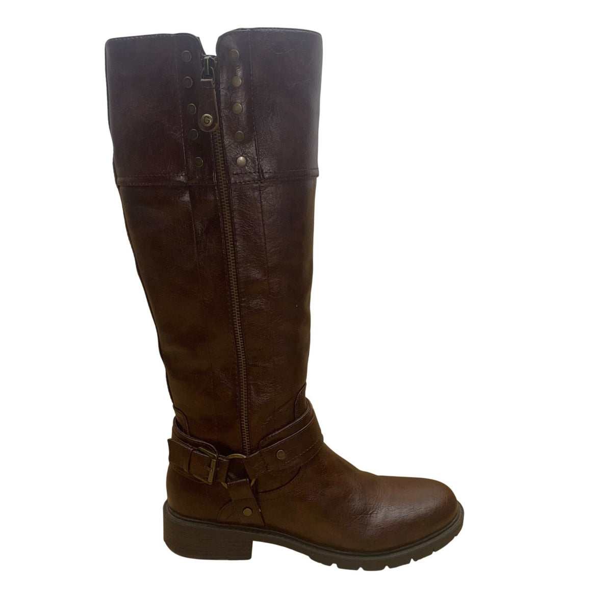GBG Guess Women’s Brown Faux Leather Knee-High Side-Zip Riding Boots Size 10M