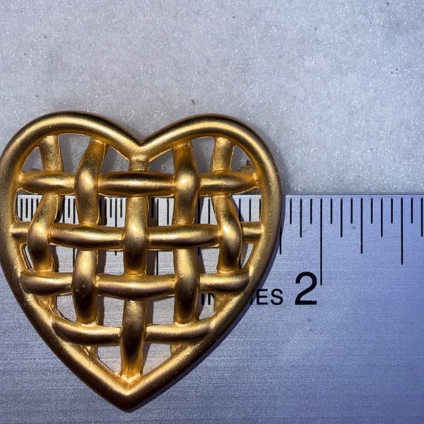 Anne Klein Women Gold Tone Woven Heart Brooch Pin Signature Stamped Vintage