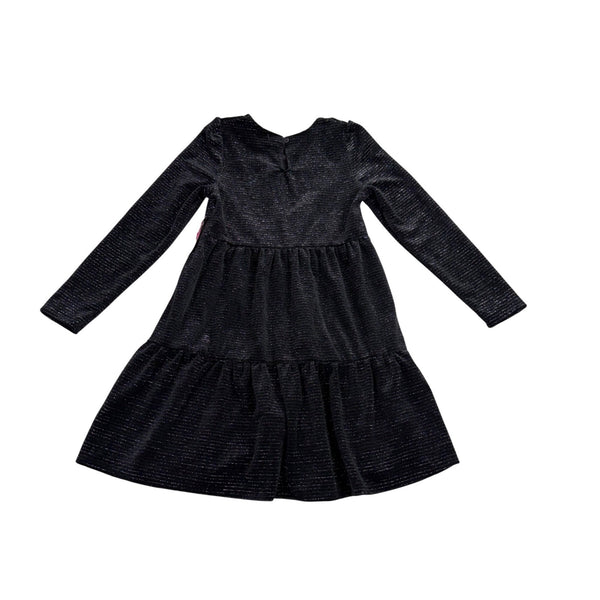 Btween Girls Black Glitter Long-Sleeve Tiered Dress Metallic Size 10