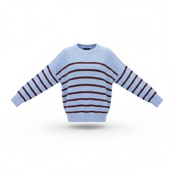 Loft Womens Light Blue & Brown Knit Striped Pullover Sweater Size XL